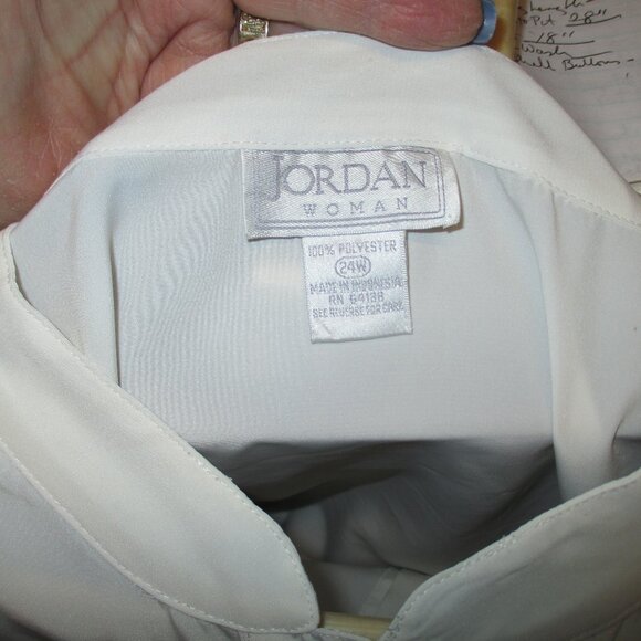 Shirt: “Jordan Woman” Sz:24W, Button Down, Round Collar, Long Sleeve, Off White - Picture 8 of 8